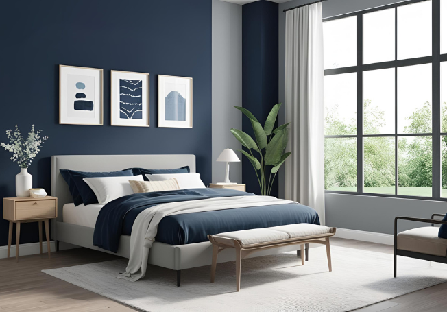 Navy Blue And Grey Colour Combination For Bedroom - Asian Paints
