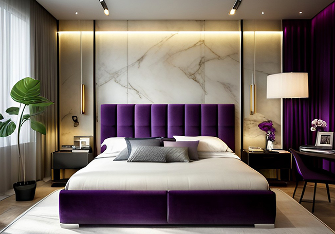 Purple & cream master bedroom colour combination ideas- Asian Paints