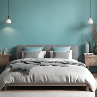 Aqua Blue And Grey Bedroom - Asian Paints