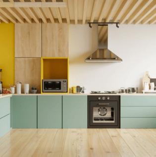 Aqua Blue And Yellow Kitchen - Asian Paints