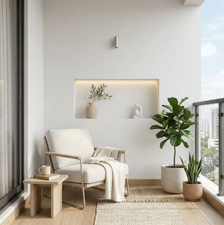 Clean and Minimal Balcony Design with Light Shades