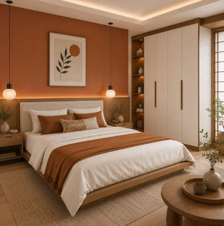 Cinnamon Spice and Eggshell White Bedroom Colour Scheme