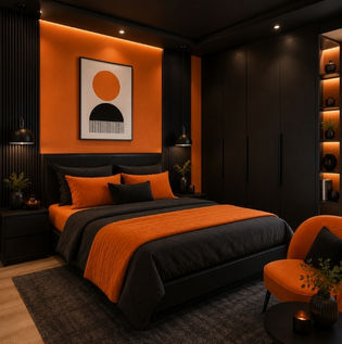 Marmalade and Black Bedroom Colour Combination