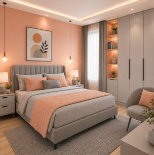 Pastel Peach and Dove Grey Bedroom Walls