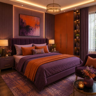 Purple and Orange Bedroom Colour Combination Ideas