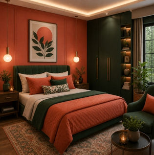 Warm Coral and Hunter Green Bedroom Colours