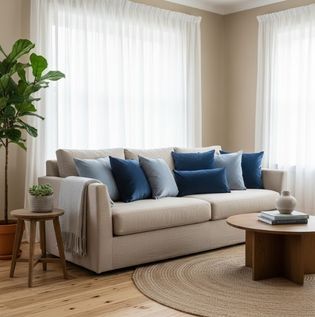 Beige and Blue Sofa Colour Combination
