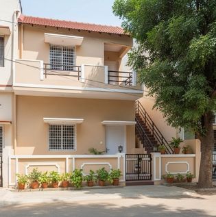 beige-small-house-exterior Image Title: Beige Exterior for Small Indian Houses