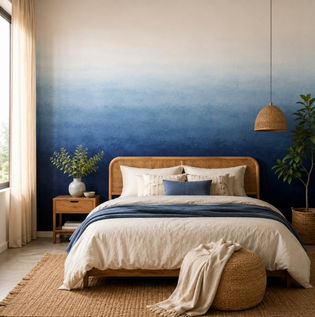 Blue Ombre Wall Colour Combination for an Indian Bedroom