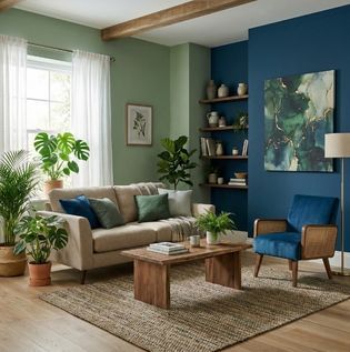 Botanical Green with Marine Blue