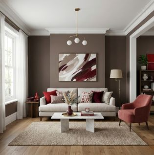 Deep Taupe with Red Accents and White