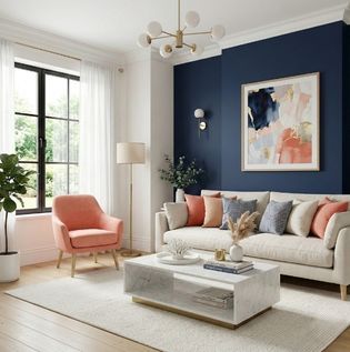 Navy Blue with White and Coral