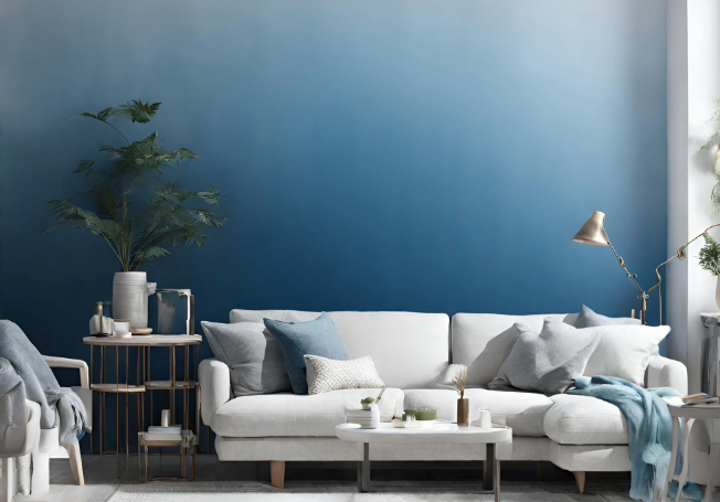  Blue living room with ombre effect - Asian Paints 