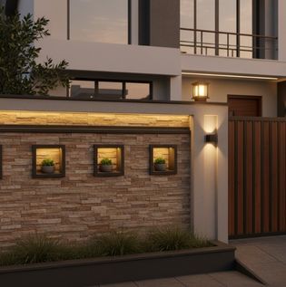 Boundary Wall Accented with Exterior Lighting