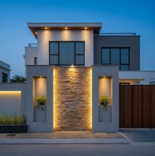Boundary Wall Highlighted with Stone Cladding