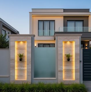 Refined Travertine Stone Boundary Wall