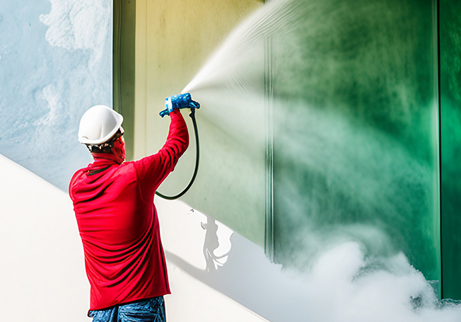 Spraying water on exterior wall - Asian Paints