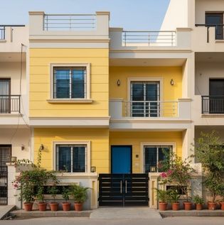 Yellow, Blue, Cream and Grey Exterior Combination