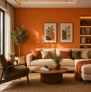 Vibrant Orange Wall Colour Schemes for Family Rooms