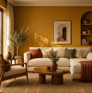 Warm Mustard Wall Colour Ideas for Living Rooms