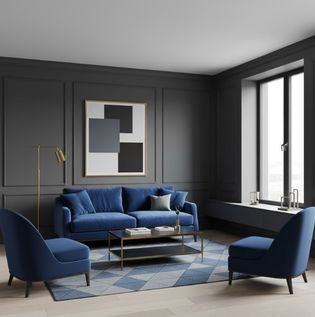  Charcoal Grey and Royal Blue Living Room Design