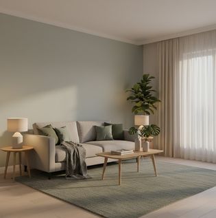 Calm Green and Grey Living Room Colour Pairing