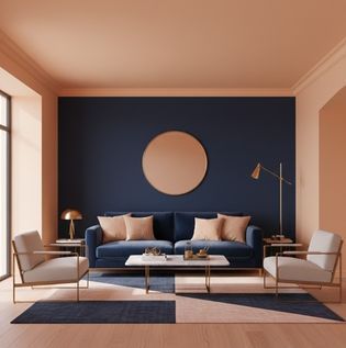 Peach and Navy Blue Living Room Contrast