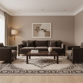 Taupe and Dark Brown Living Room Combination