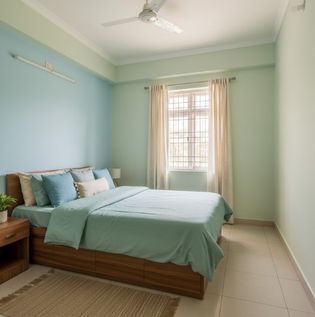 Calming Blue and Green Small Bedroom