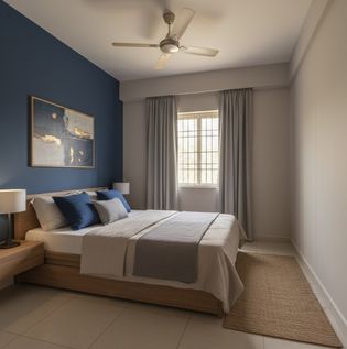 Neutral Bedroom with Bold Accent Colour