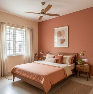 Warm Tone Bedroom with Metallic Accents