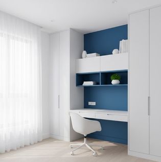 White and Ultramarine Blue Study Room