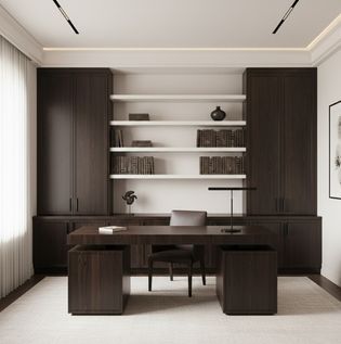 Dark Brown and Off White Study Room