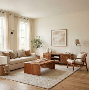 Cream Walls with Warm Wood for Soft Elegance