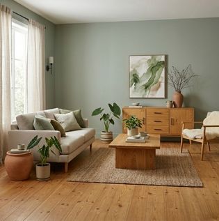 Green Tones with Pine or Honey Coloured Wood