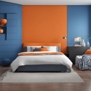 Blue with Orange Contrast Wall Design - Asian Paints