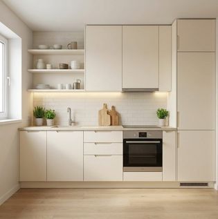 Cream Cabinets for Compact Kitchens