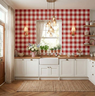 Gingham Check Wall Design for Kitchen Interiors
