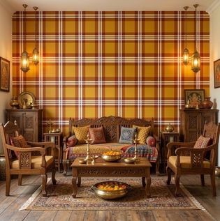 Madras Checks Wall Paint Design for Traditional Homes