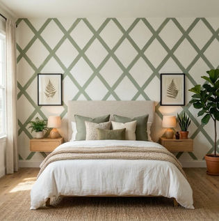 Trellis Pattern Wall Paint Design for Bedroom