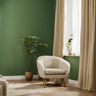 Beige Curtains with Green Walls - Asian Paints