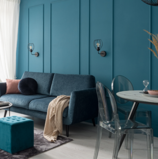 Deep Teal Coloured Living Room - Asian Paints