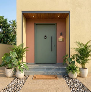 Elegant Moss Green Front Door with Subtle Grey Undertones