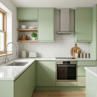 Soft Pista Green Modular Kitchen Design