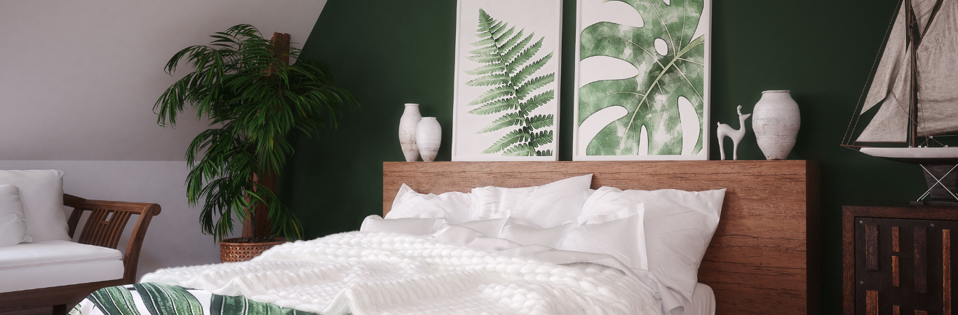 Green White Coloured Bedroom - Asian Paints