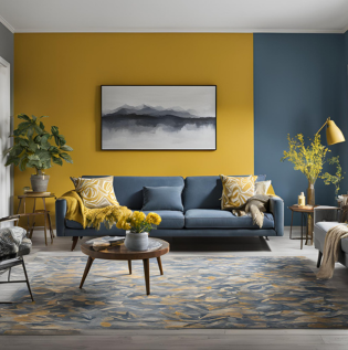 Greyish Blue with Mustard Yellow - Asian Paints
