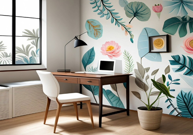 Floral wall decal sticker design in the home office - Asian Paints