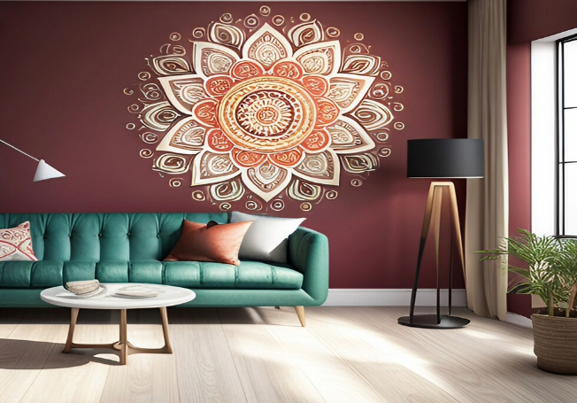 Traditional style wall decal design in the living room - Asian Paints