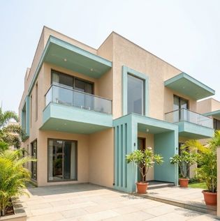 Aquamarine and Sandy Beige Home Front Elevation