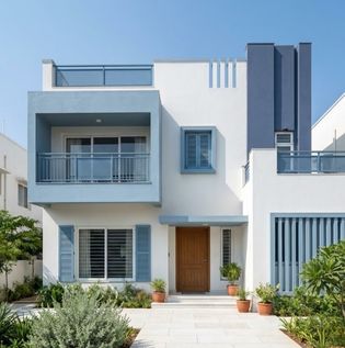 Blue and White Home Front Elevation